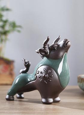 陶瓷风水牛小摆件招财中式客厅办公室家居桌面装饰生肖牛工艺礼品