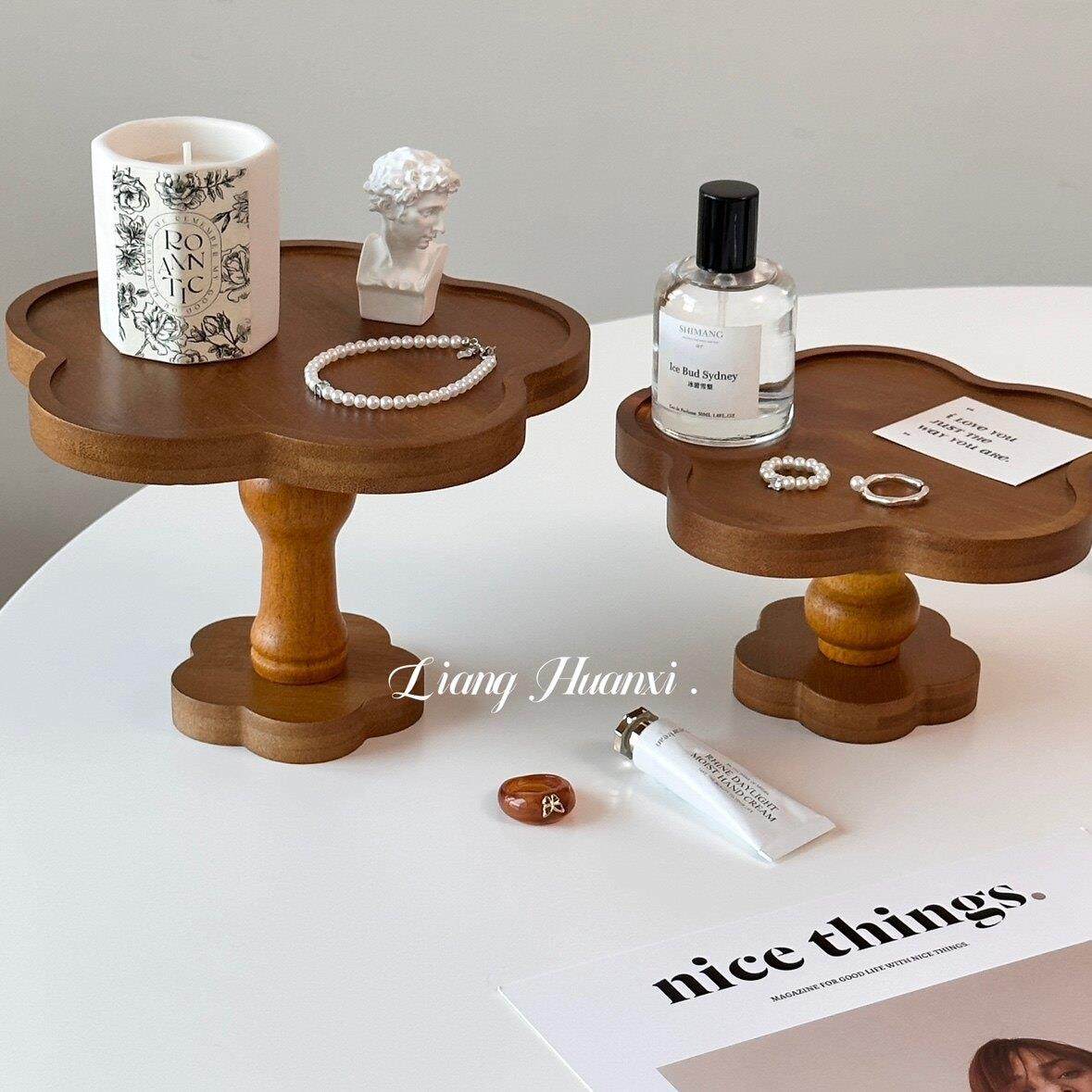 花朵木质香薰托盘高脚香水置物架首饰托盘化妆品收纳玄关钥匙收纳,淘宝优惠券,粉丝福利购,淘宝优惠卷