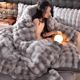 Gradient color rabbit plush four-piece set milk coral velvet sheet quilt cover winter new flannel bedding