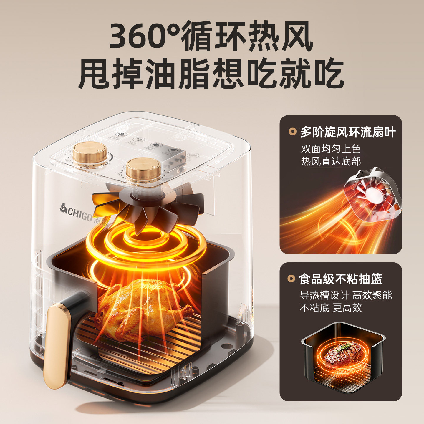 蹲到低价了！不撸说不过去志高&bull;5L空气炸锅