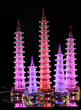 文昌塔水晶发光十三层七彩灯客厅办公室书房桌祝学摆件男女孩九层