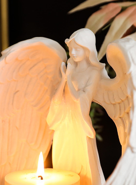 北欧纯白翅膀祈祷天使香薰烛台客厅餐厅婚礼浪漫情侣气氛装饰摆件