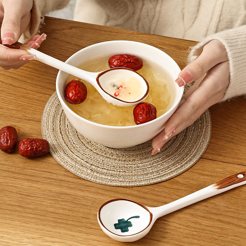 家用陶瓷勺创意印花汤勺家用餐具长柄勺光滑不刺嘴家用勺勺子套装,淘宝优惠券,粉丝福利购,淘宝优惠卷