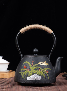 酒店茶室样板房铁艺新中式摆件家居装饰铁壶茶馆煮茶壶烧水壶1.2L