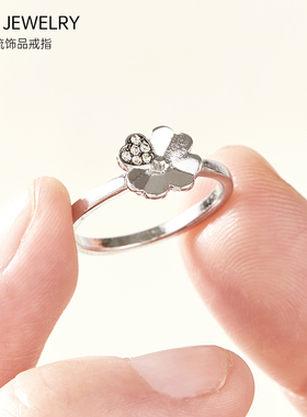四叶草戒指女开口可调节食指指环