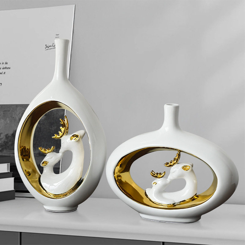 北欧轻奢白金麋鹿陶瓷花瓶客厅摆件餐厅桌面玄关装饰品家居工艺品,淘宝优惠券,粉丝福利购,淘宝优惠卷