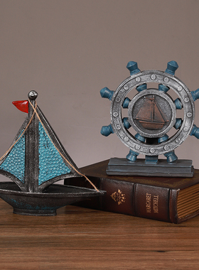 速发复古老式机时钟创意座船小面琴帆机摆件书房办公室桌提装饰品