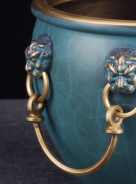 速发故聚狮纯缸铜缸首铜宫宝盆摆件招财家用客厅招财香炉