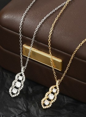 真金电镀微镶锆石气质锁骨链女韩国时尚设计感花生项链轻奢风颈链