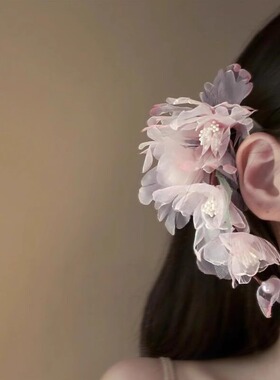 粉色芙蓉花坞超仙花朵发夹