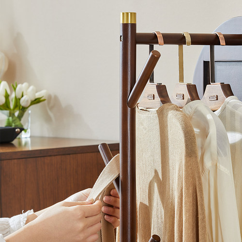 实木挂衣架落地卧室家用衣v帽架带全身镜穿衣镜试衣服移动家用挂 - 图2