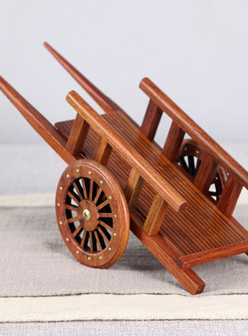 花梨木雕刻工艺品摆件红木礼品实木质微型平板小推车农具微缩模型