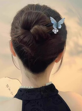 蓝色蝴蝶发簪新中式复古超仙花朵
