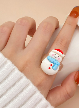 圣诞节个性可爱卡通戒指圣诞老人麋鹿雪人树脂指环百搭配饰女