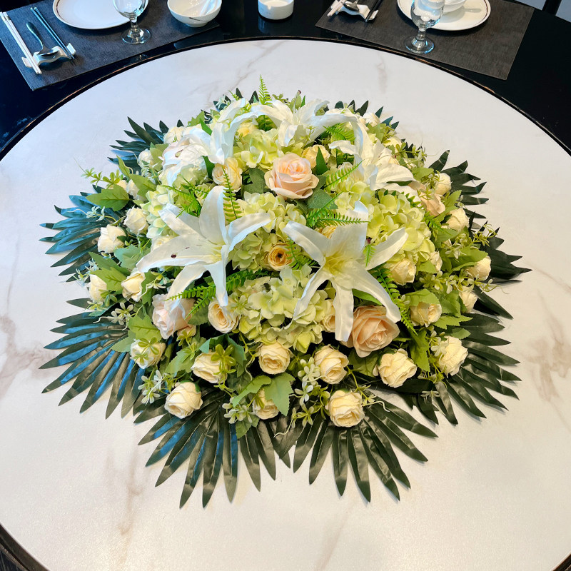 酒店餐桌花饭店高端餐厅包厢大圆桌中间转盘摆花仿真花装饰花摆设,淘宝优惠券,粉丝福利购,淘宝优惠卷