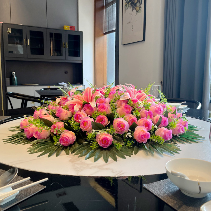 餐桌花摆花仿真花圆形转盘假花装饰花插花高端酒店大圆桌中间摆件,淘宝优惠券,粉丝福利购,淘宝优惠卷