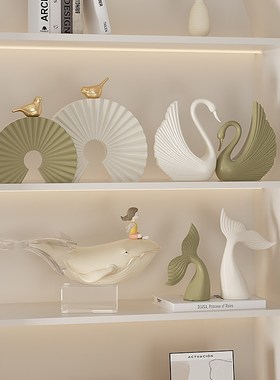 艺术摆件鱼你一起寓意好奶油风客厅酒柜电视柜高级感小众装饰品