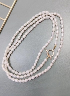 极细米粒秋冬韩版毛衣链天然珍珠长款项链女小众轻奢百搭法式颈链