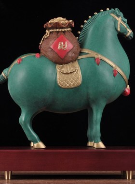 彩铜马到成功摆件招财钱袋马上有钱铜马家居客厅酒柜电视柜装饰品