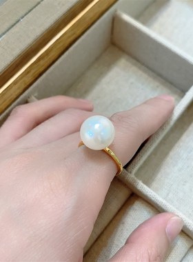 时尚珍珠戒指女小众设计2024年新款潮高级感食指戒开口可调节指环