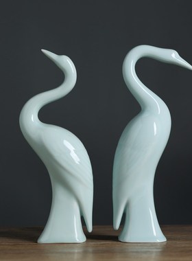 新中式禅意陶瓷工艺品情侣鹤摆件创意艺术品家居电视柜装饰品摆设