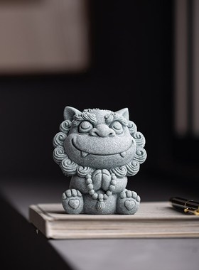国潮风狮爷茶宠摆件创意招财上上签聚宝盆可爱石狮子桌面装饰礼物