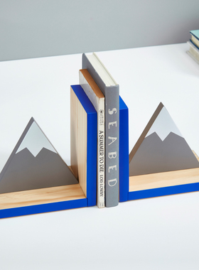 创意雪山书档摆件样板房实木儿童房家居装饰书房书靠书桌书立摆放