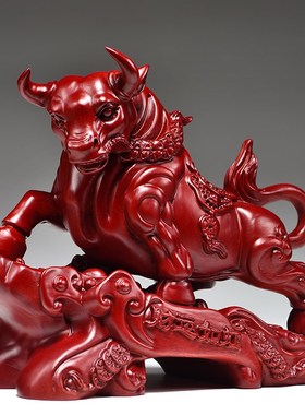 木雕牛摆件家用客厅家居装饰品老板办公室桌领导乔迁新居开业礼物