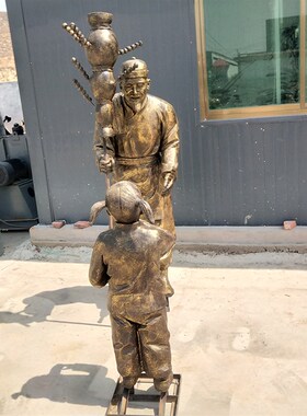 定制玻璃钢仿铜市井人物雕塑冰糖葫芦雕像户外民俗主题步行街摆件