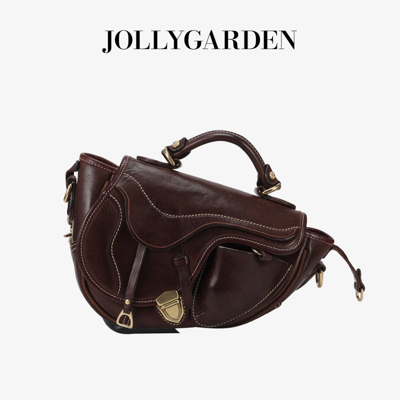 JOLLY GARDEN【不系】新款植鞣皮小众不撞款女通勤休闲手提马鞍包