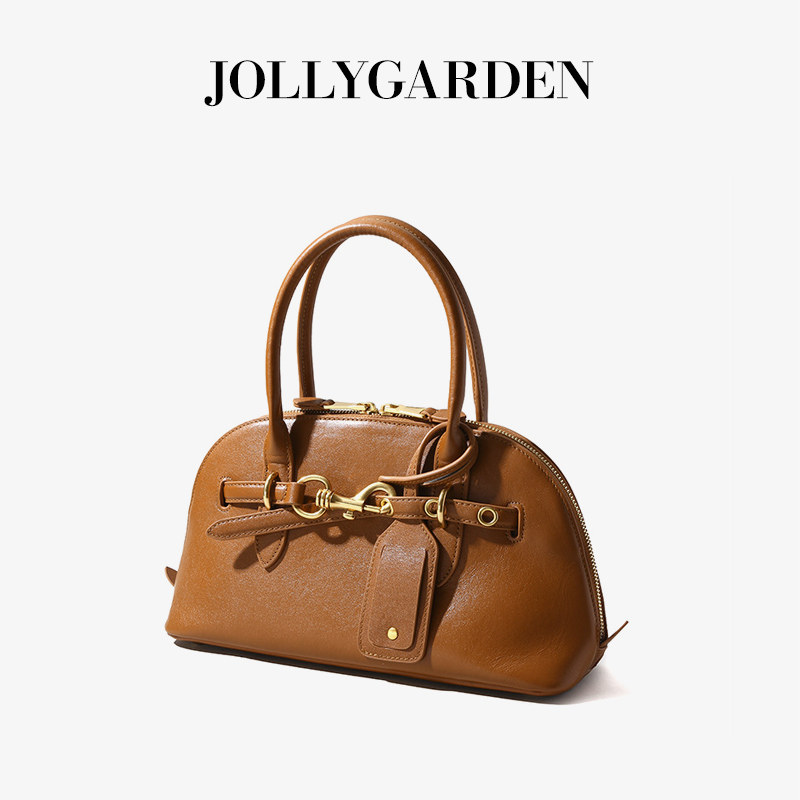JOLLY GARDEN【潮汐】秋冬棕色真皮手提贝壳包通勤大容量斜挎女包,淘宝优惠券,粉丝福利购,淘宝优惠卷
