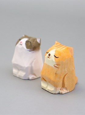 柴犬橘猫手工木雕猫咪小狗可爱桌面办公装饰小动物园摆件生日礼物