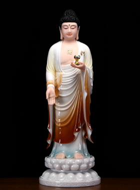 汉白玉佛像西方三圣站像摆件家用供奉阿弥陀佛观世音菩萨神像摆件