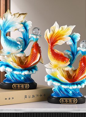 新中式年年有余双鱼n摆件招财客厅电视柜玄关酒柜装饰品摆件工艺