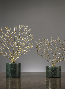 创意发财树轻奢高档摆件大理x石北欧简约玄关电视柜招财家居装饰