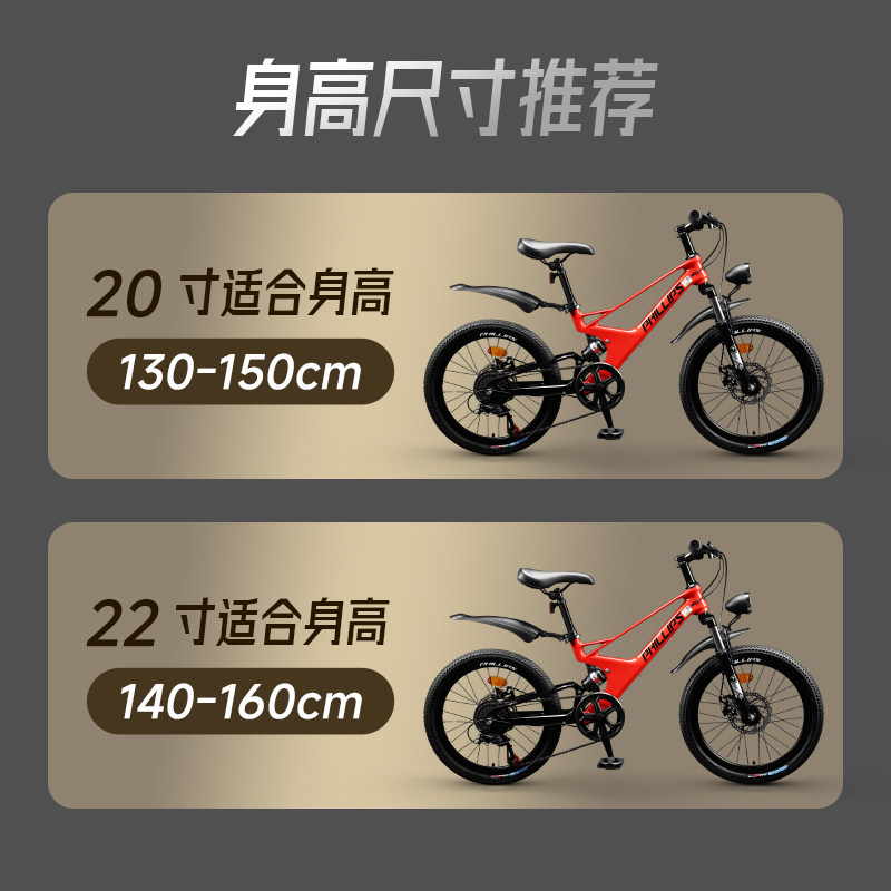 菲利普儿童自行车6-12岁中大童学生单车镁合金软尾双减震山地车,淘宝优惠券,粉丝福利购,淘宝优惠卷