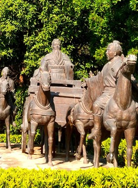 古代名人孔子周游列国雕塑历史文化大型仿铜玻璃钢人物雕像定制