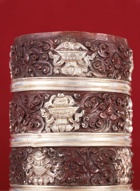 尼泊尔进口四层藏式用品纯铜浮雕