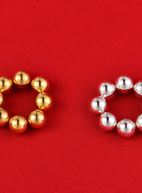 王师兄藏式S925纯银珠子散珠镀24K黄金光珠曼扎供珠小金珠圆珠民