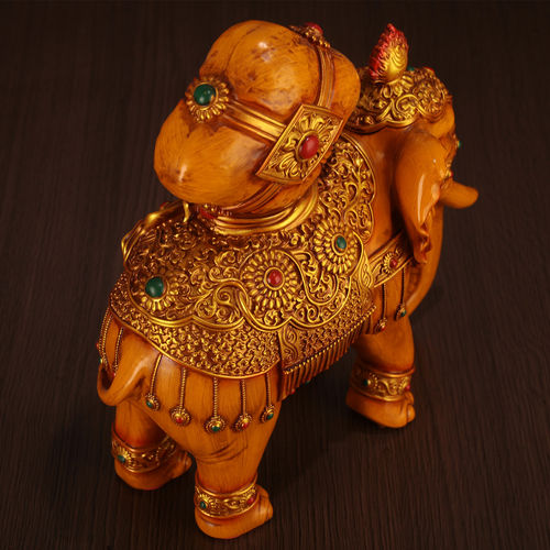 王师兄吉祥大象宝手工摆件摩尼宝居家佛堂送礼藏式象家S886M木纹 - 图2