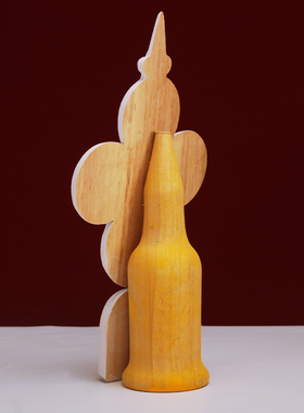 家用八供摆件蓝色实木彩绘