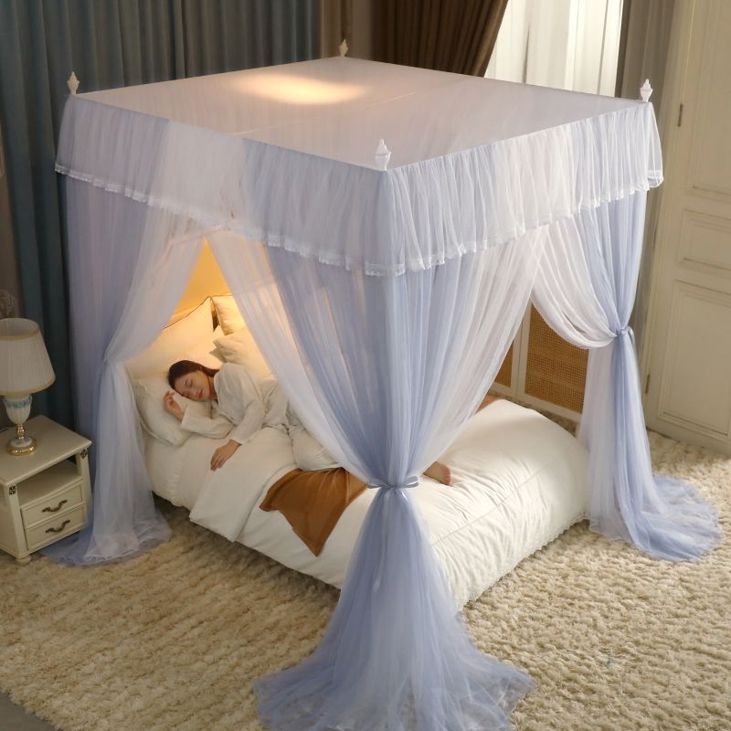 新款双层纱落地宫廷蚊帐三门家用卧室加密2m床幔加厚不锈钢支架 - 图2