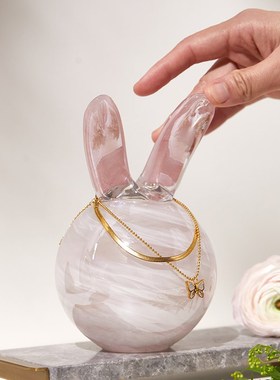 粉色琉璃水晶玻璃工艺品小兔子摆件网红女孩房间桌面装饰品 礼物