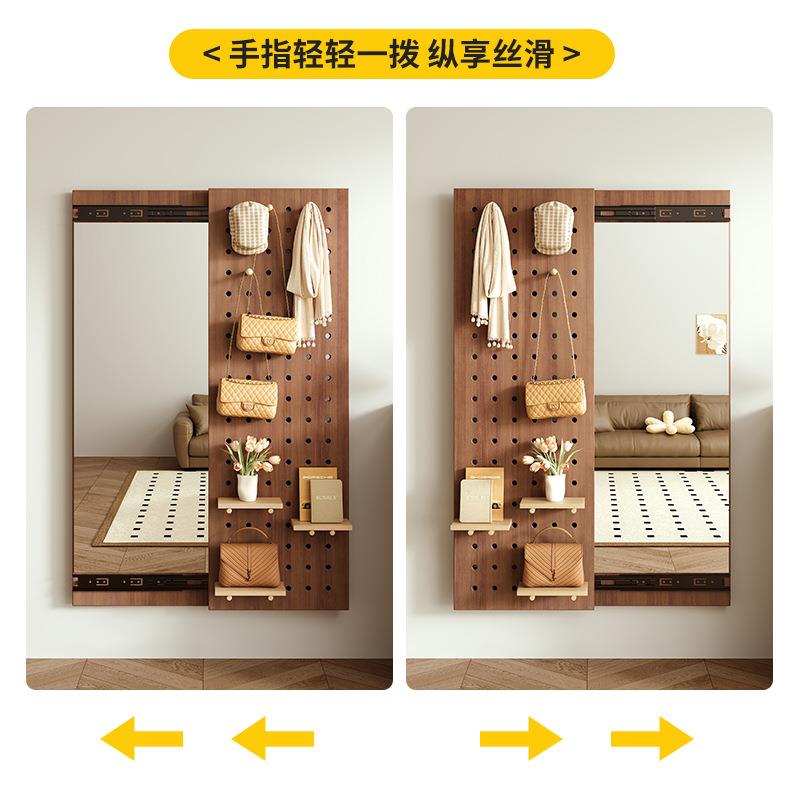 Solid wood perforated board dressing mirror hidden full-body mirror push-pull household closeable wall-mounted bedroom dressing mirror