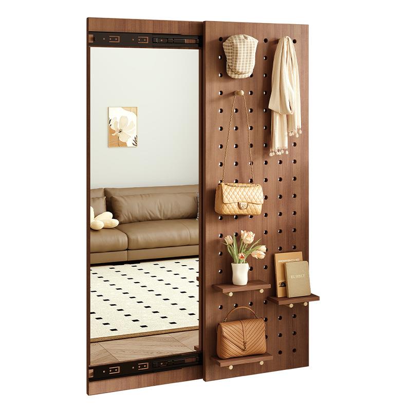 Solid wood perforated board dressing mirror hidden full-body mirror push-pull household closeable wall-mounted bedroom dressing mirror