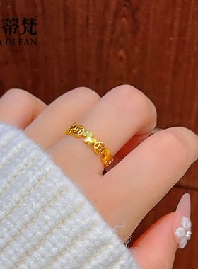 马上有钱戒指铜镀金爆款小马铜钱戒指马年新款生肖马指环沙金饰品