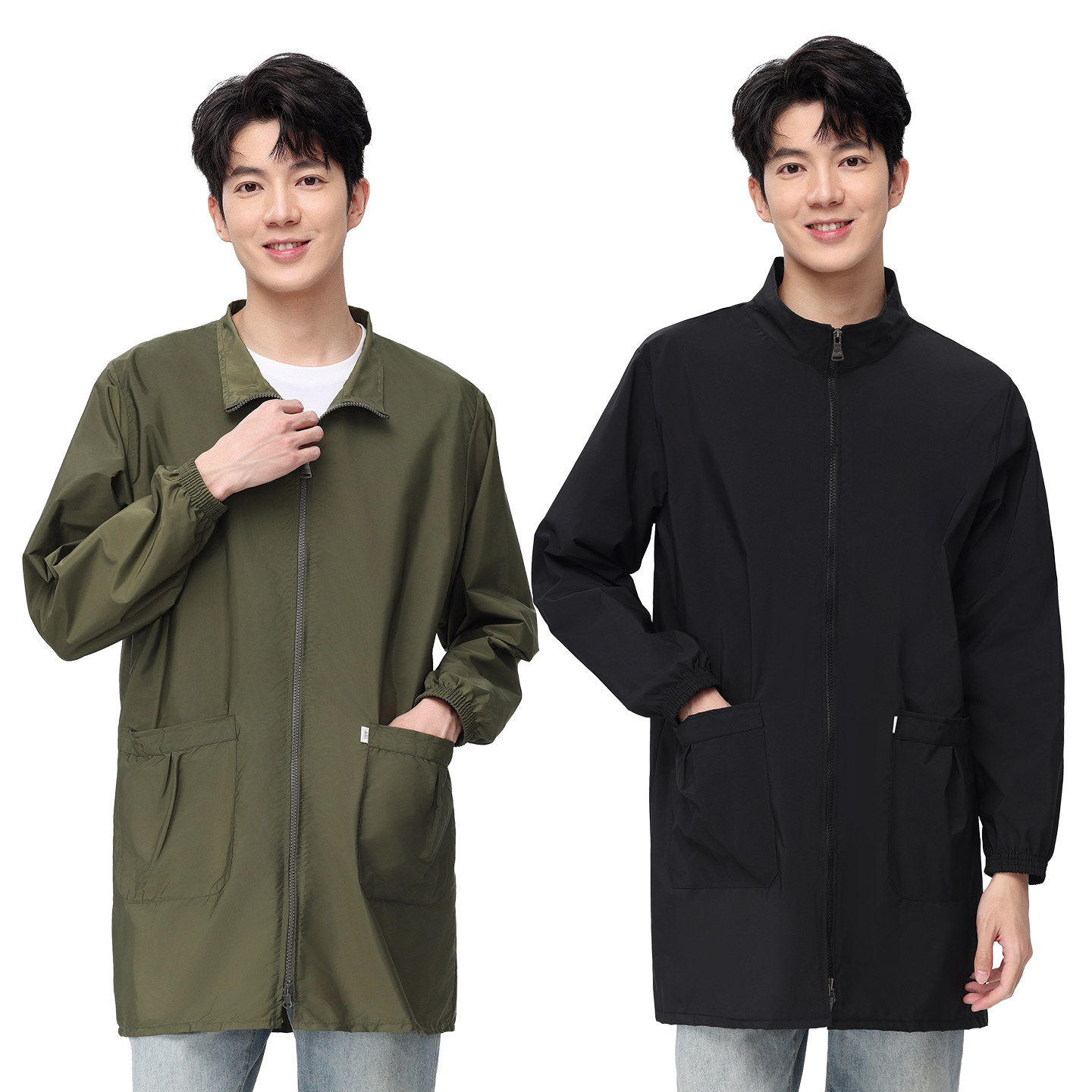 男立领罩衣无帽薄款防水防尘工理发作服长袖家用围裙罩衣劳保外套,淘宝优惠券,粉丝福利购,淘宝优惠卷