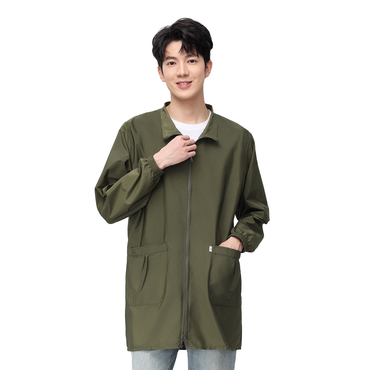 男立领罩衣无帽薄款防水防尘工理发作服长袖家用围裙罩衣劳保外套,淘宝优惠券,粉丝福利购,淘宝优惠卷