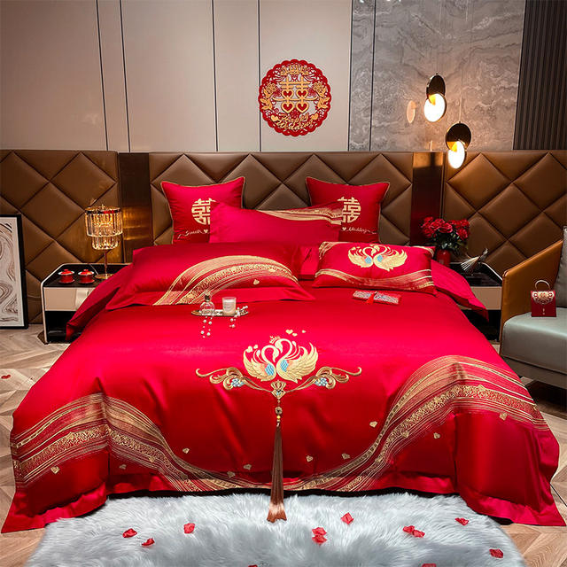 Wedding four-piece b-set bedding pure cotton quilt cover bed sheet wedding J wedding cotton big red quilt simple