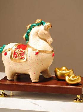 陶瓷马上有钱摆件新中式客厅电视柜玄关办公室装饰品开业乔迁送礼